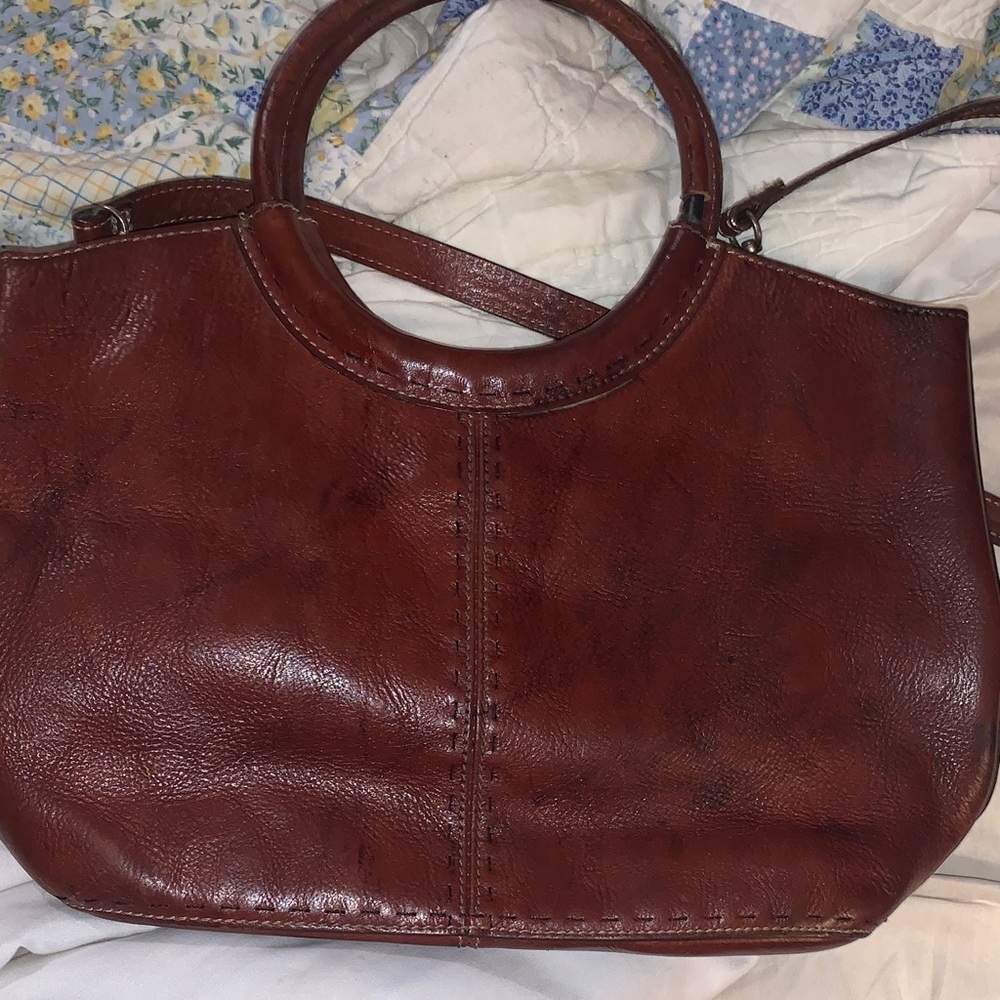 Fossil Deep Brown Leather Round-Handle Tote